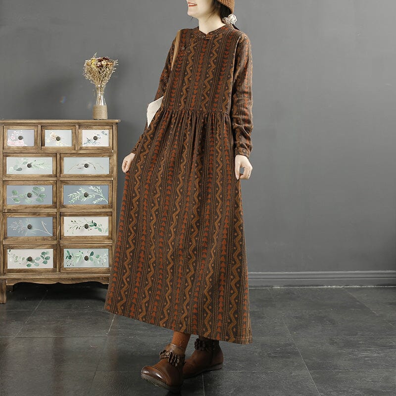 Autumn Retro Print Cotton Linen Loose Dress