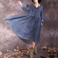 Autumn Retro V-Neck Ruffle Patchwork Loose Dress