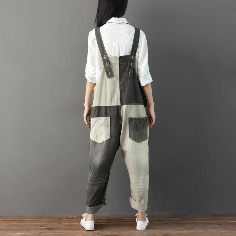 Autumn Ripped Patchwork Loose Casual Cotton Denim Jumpsuit