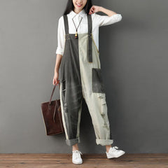 Autumn Ripped Patchwork Loose Casual Cotton Denim Jumpsuit