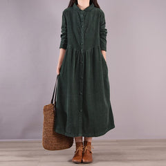 Autumn Solid Retro Corduroy Loose Dress