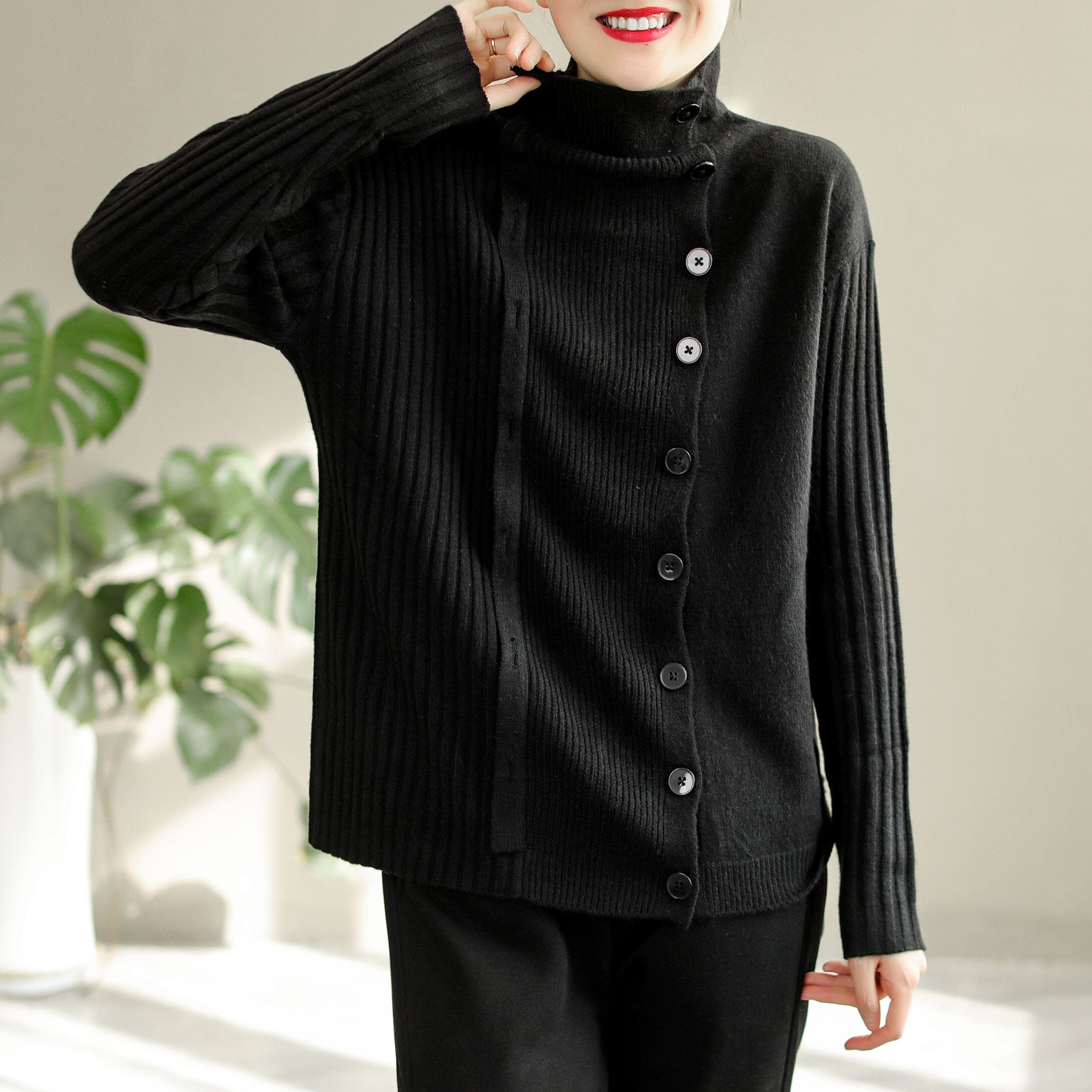 Autumn Winter Casual Fashion Irregular Knited Cardigan