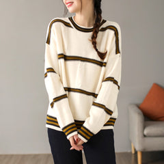 Autumn Winter Casual Loose Stripe Knitted Sweater