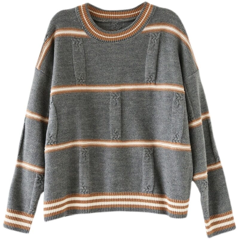 Autumn Winter Casual Loose Stripe Knitted Sweater