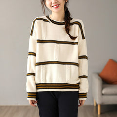 Autumn Winter Casual Loose Stripe Knitted Sweater