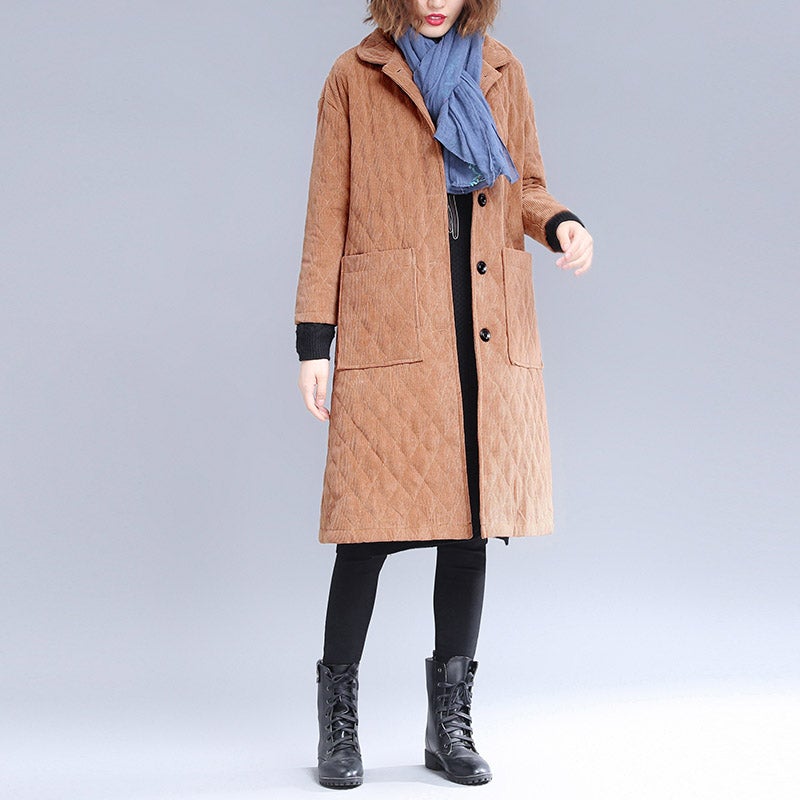 Autumn Winter Fashion Retro Solid Corduroy Quilted Coat