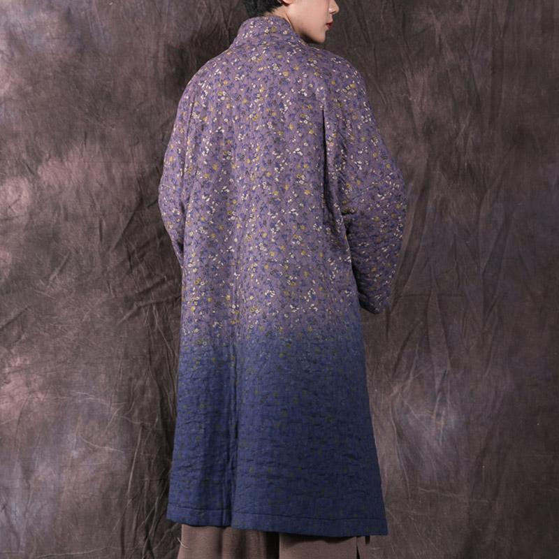 Autumn Winter Floral Gradient Retro Cotton Coat