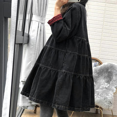 Autumn Winter Loose A-Line Buttons Denim Dress