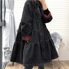 Autumn Winter Loose A-Line Buttons Denim Dress