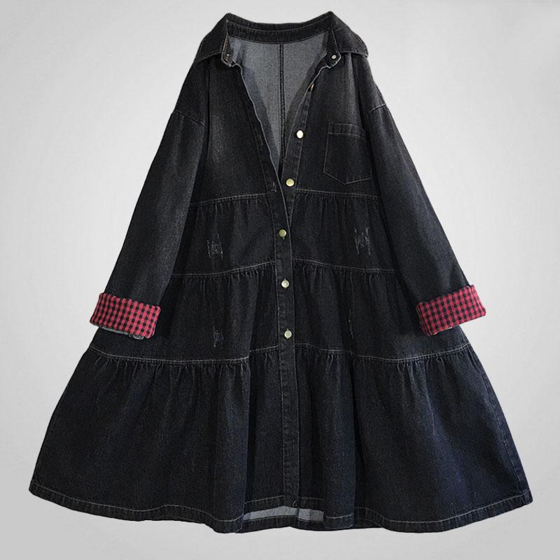 Autumn Winter Loose A-Line Buttons Denim Dress