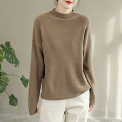 Autumn Winter Loose Solid Knitted Round Neck Sweater