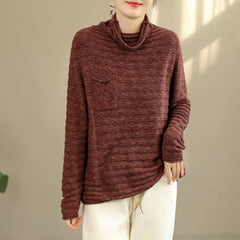 Autumn Winter Loose Solid Stripe Cotton Knitted Sweater