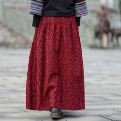 Autumn Winter Retro Cotton Linen Floral A-Line Skirt