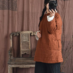 Autumn Winter Retro Linen Quilted Solid Coat