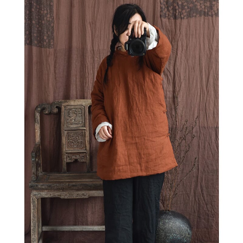 Autumn Winter Retro Linen Quilted Solid Coat