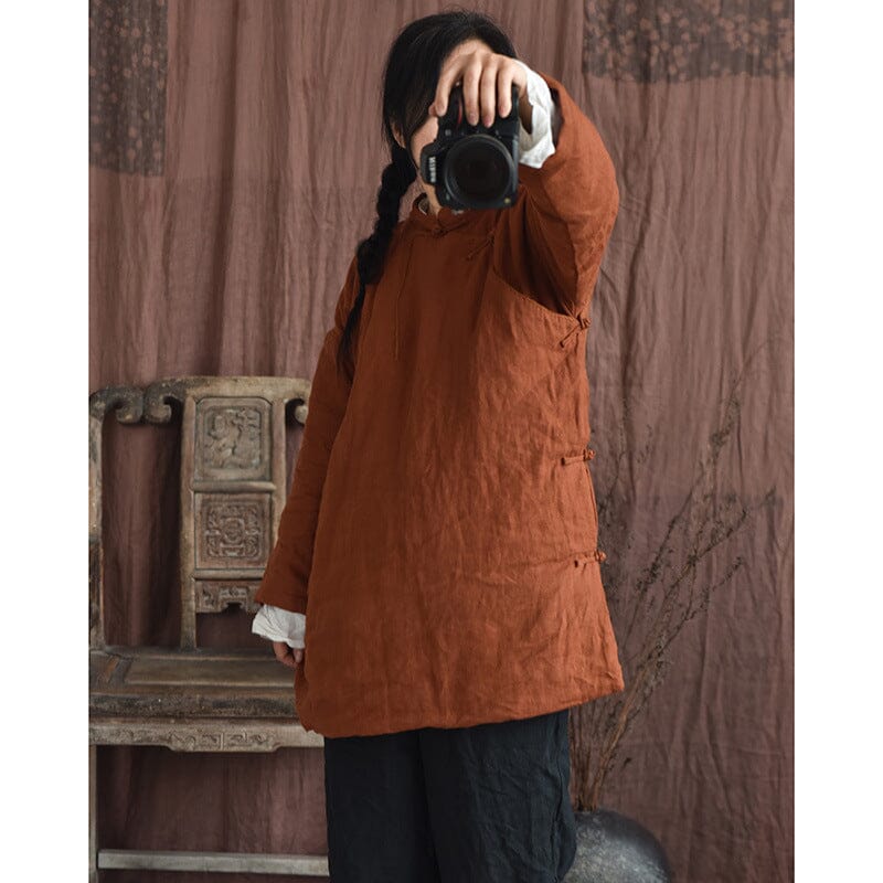 Autumn Winter Retro Linen Quilted Solid Coat