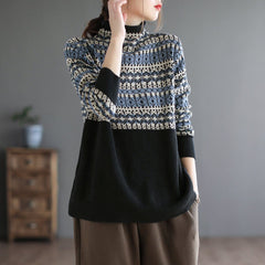 Autumn Winter Turtleneck Retro Cotton Knitted Sweater