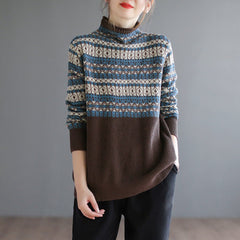 Autumn Winter Turtleneck Retro Cotton Knitted Sweater