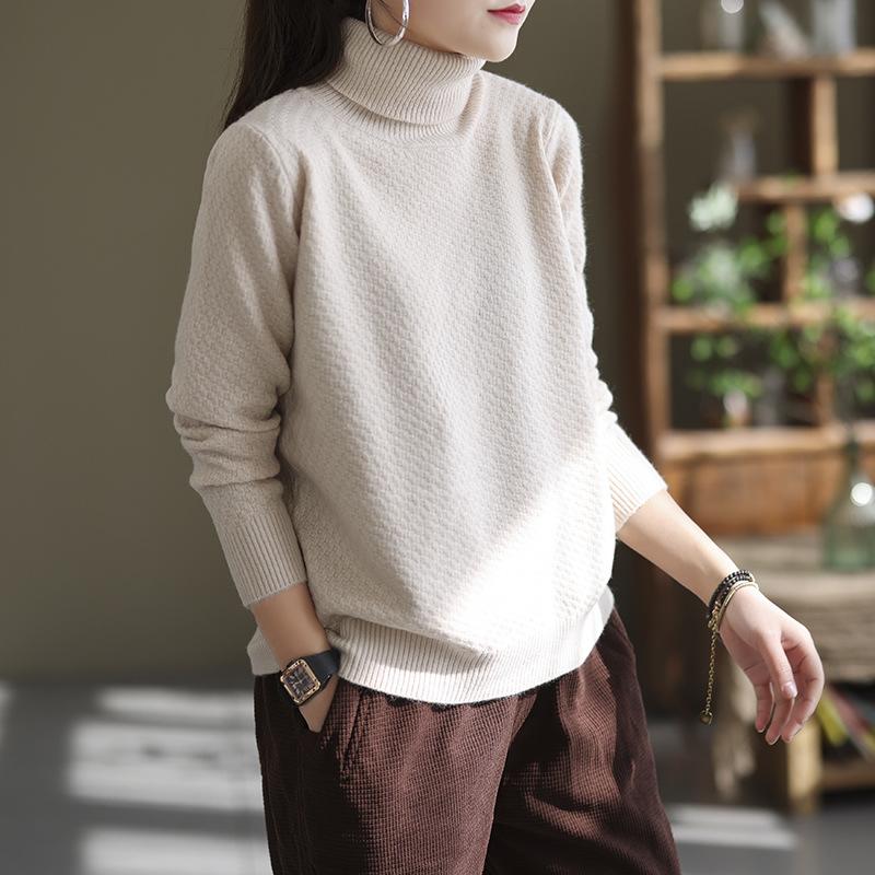 Autumn Winter Women Retro Casual Turtleneck Sweater