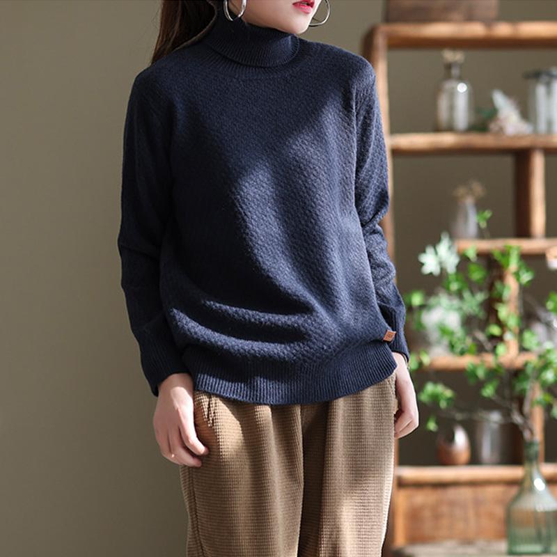 Autumn Winter Women Retro Casual Turtleneck Sweater