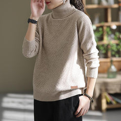 Autumn Winter Women Retro Casual Turtleneck Sweater