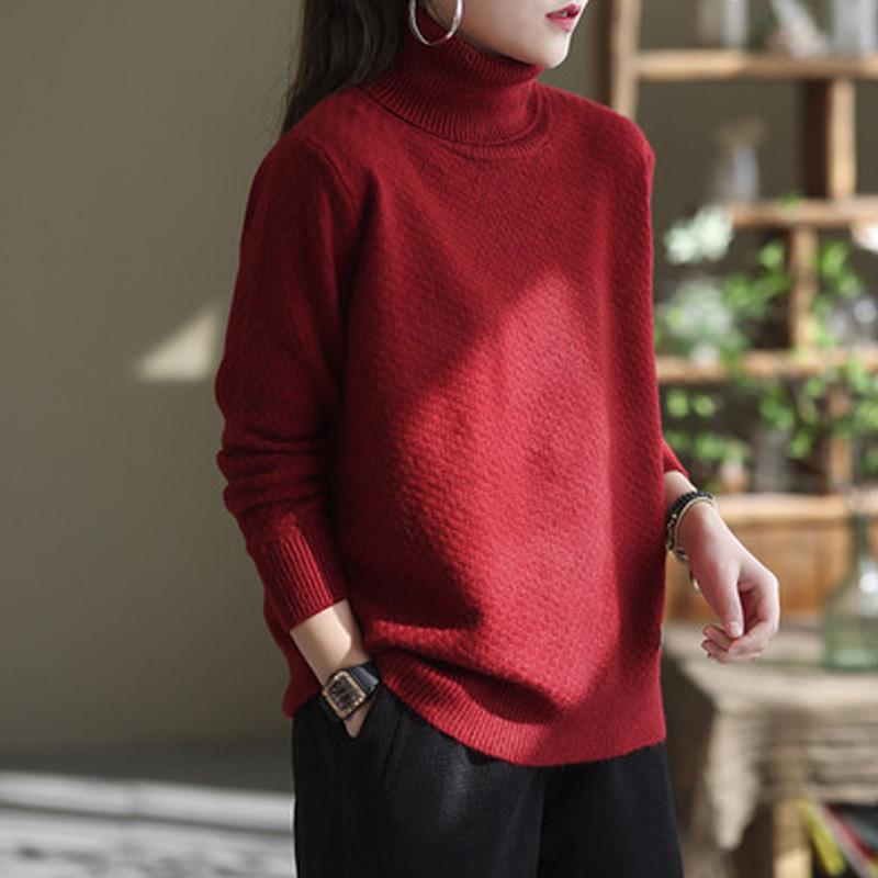 Autumn Winter Women Retro Casual Turtleneck Sweater