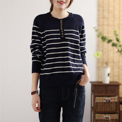 Autumn Winter Women Striped Loose Casual Knitted Sweater