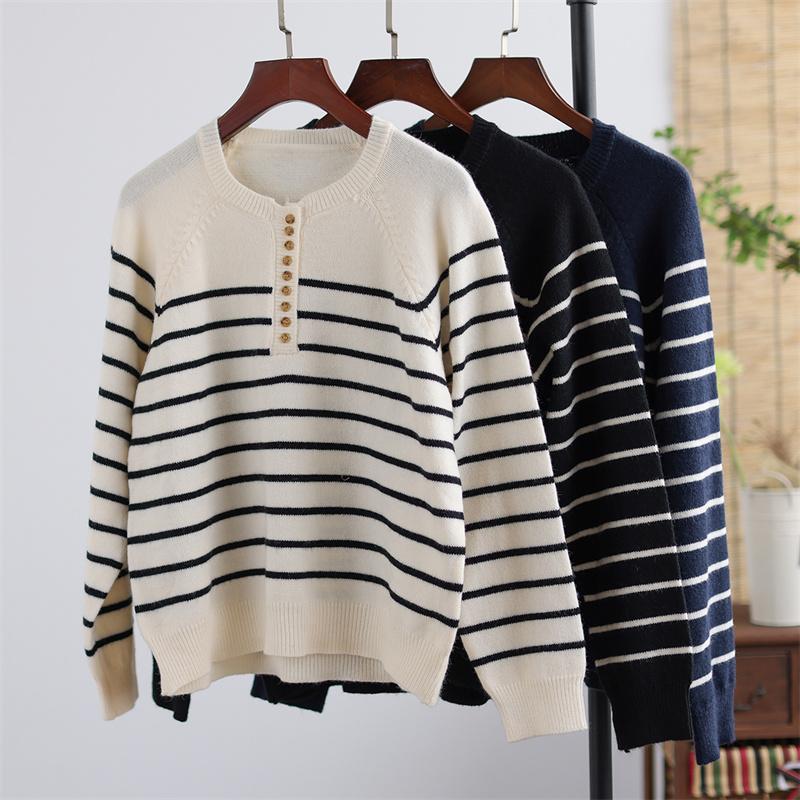 Autumn Winter Women Striped Loose Casual Knitted Sweater