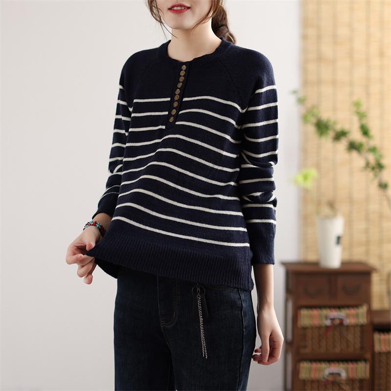 Autumn Winter Women Striped Loose Casual Knitted Sweater