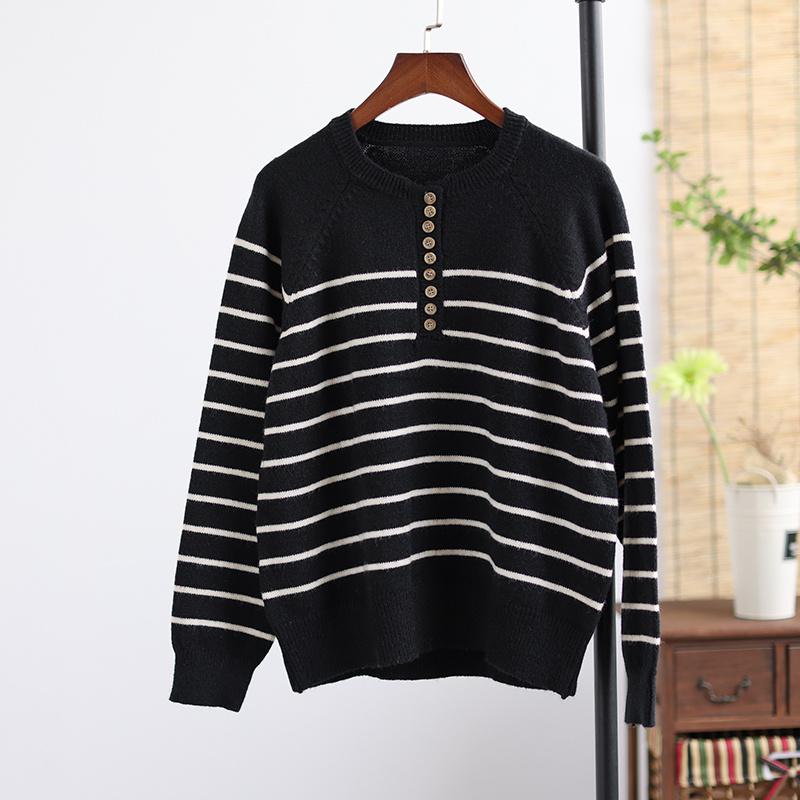 Autumn Winter Women Striped Loose Casual Knitted Sweater