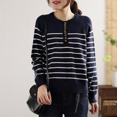 Autumn Winter Women Striped Loose Casual Knitted Sweater