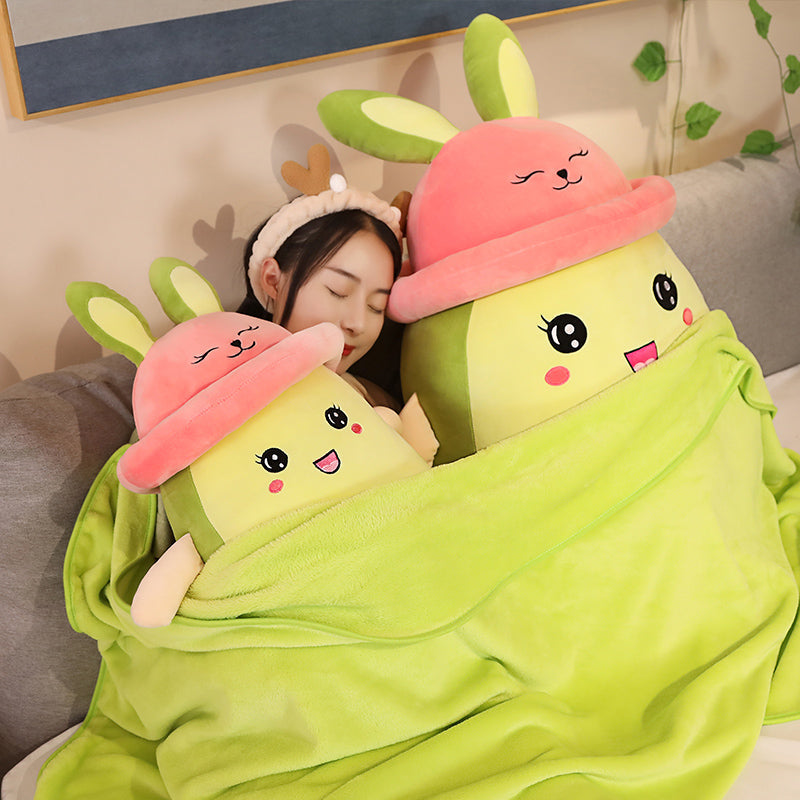 Green Avocado Plush Toy with Blanket