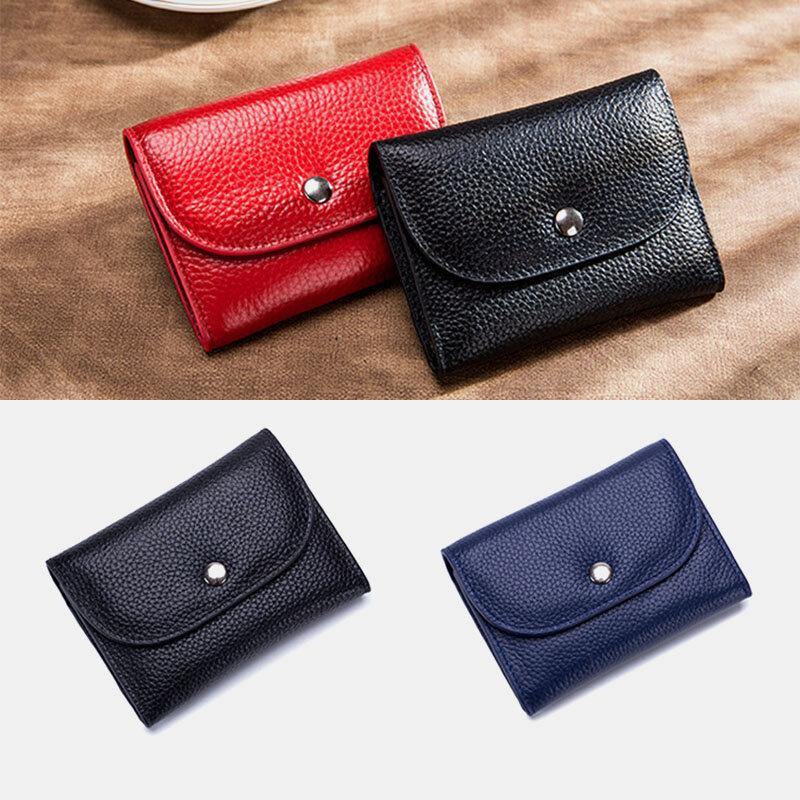 Women Genuine Leather Multifunction Lychee Pattern Coin Bag Small Wallet