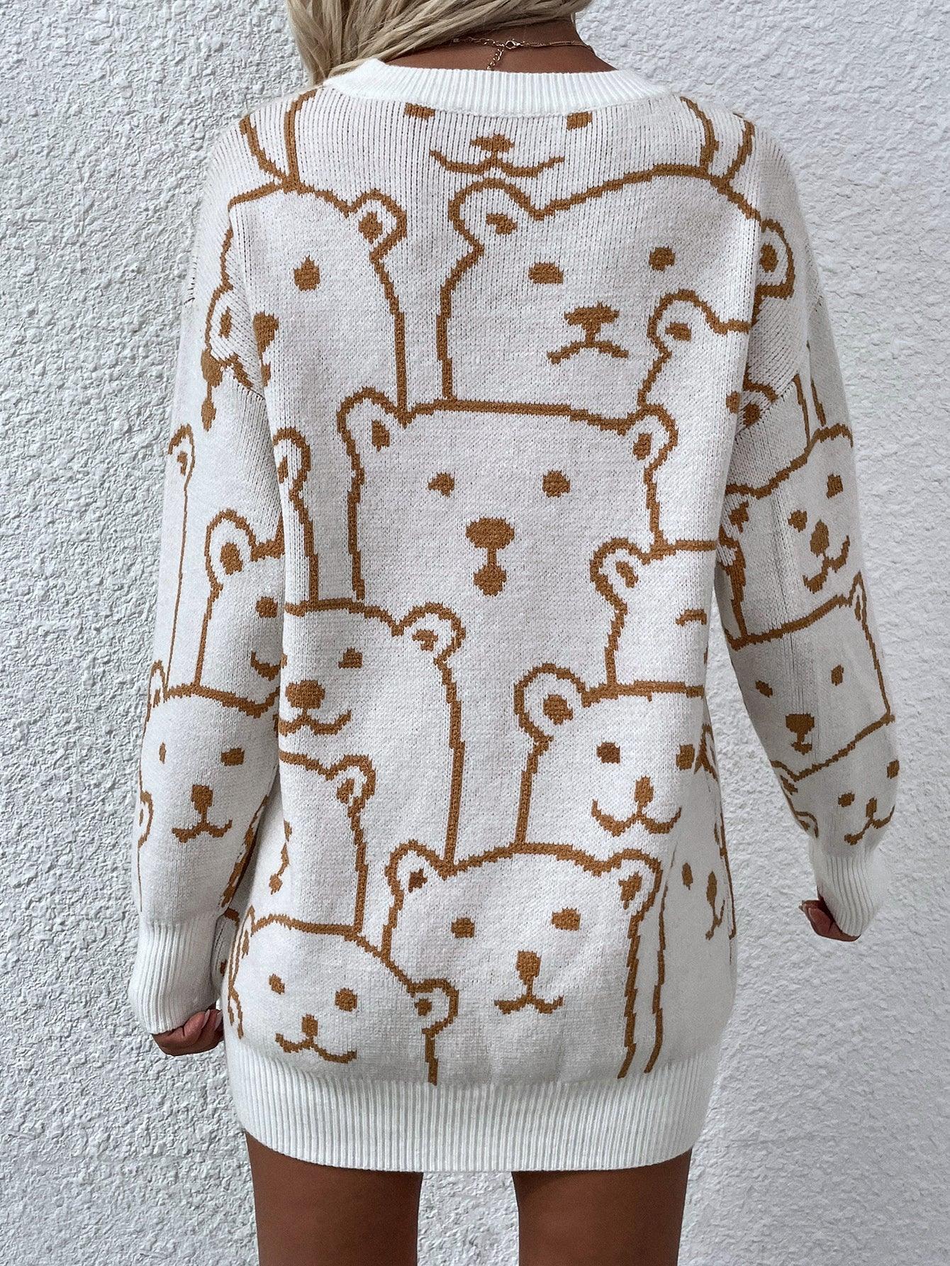 Bear Print Sweater Dress