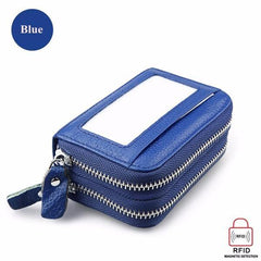 Genuine Leather RFID Double Zipper 11 Card Holder Coin Bag