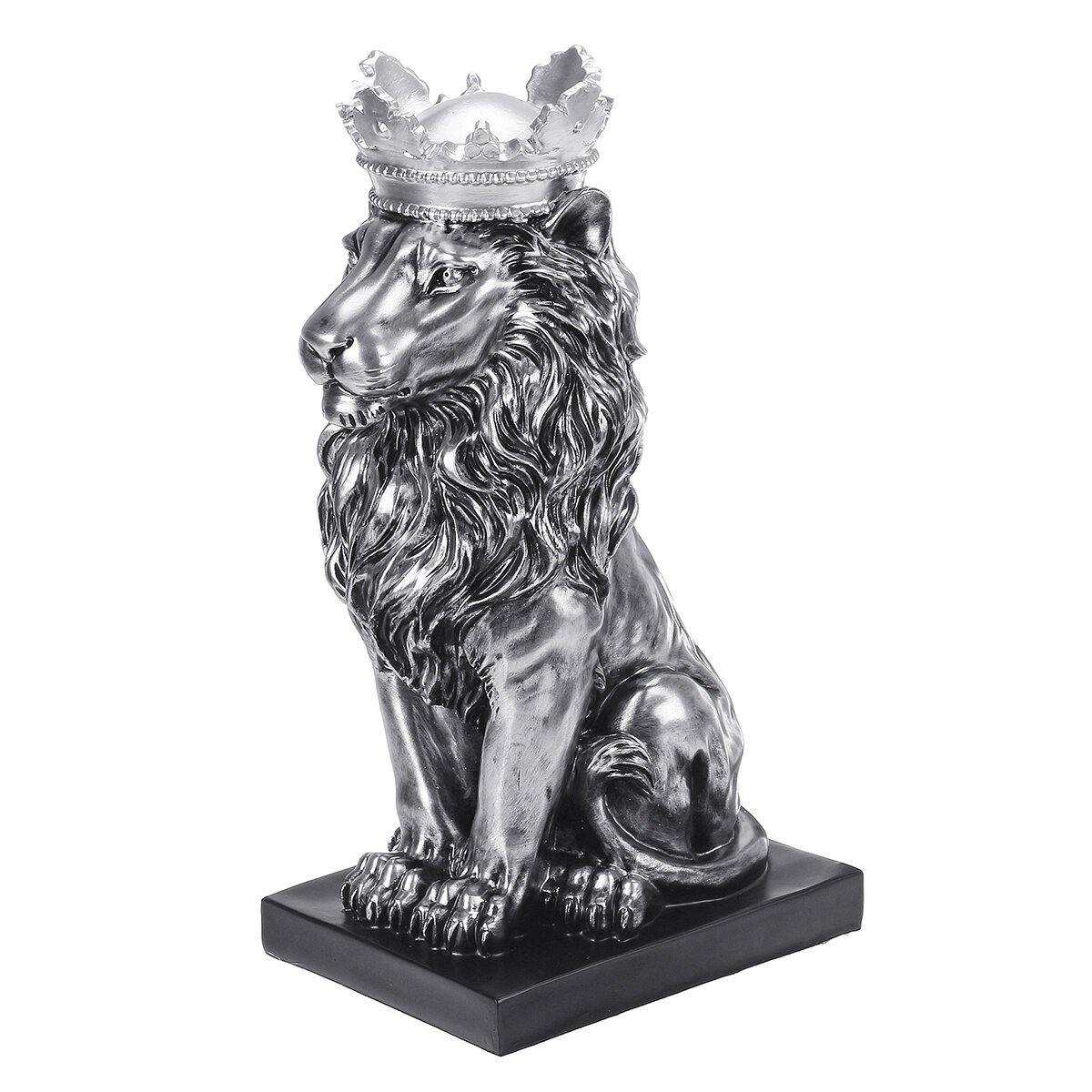 Nordic Style Crown Lion Statue Handicraft Decorations for Home Office Hotel Desk