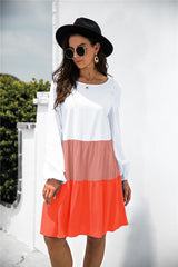 Color Block Long Sleeve Tiered Dress