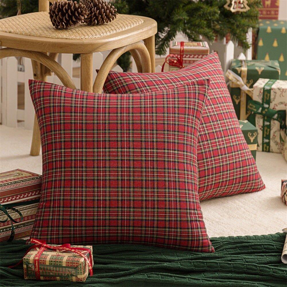 1PC Square Pillow Case Christmas Scottish Plaid Throw Waist Cushion Cover 18"