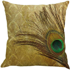 Linen Cushion Cover Peacock Feather Throw Pillow Case Home Sofa Cover