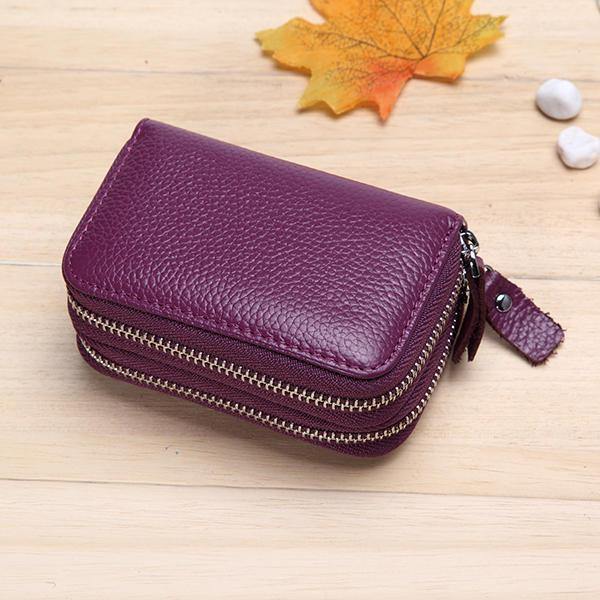 Genuine Leather RFID Double Zipper 11 Card Holder Coin Bag