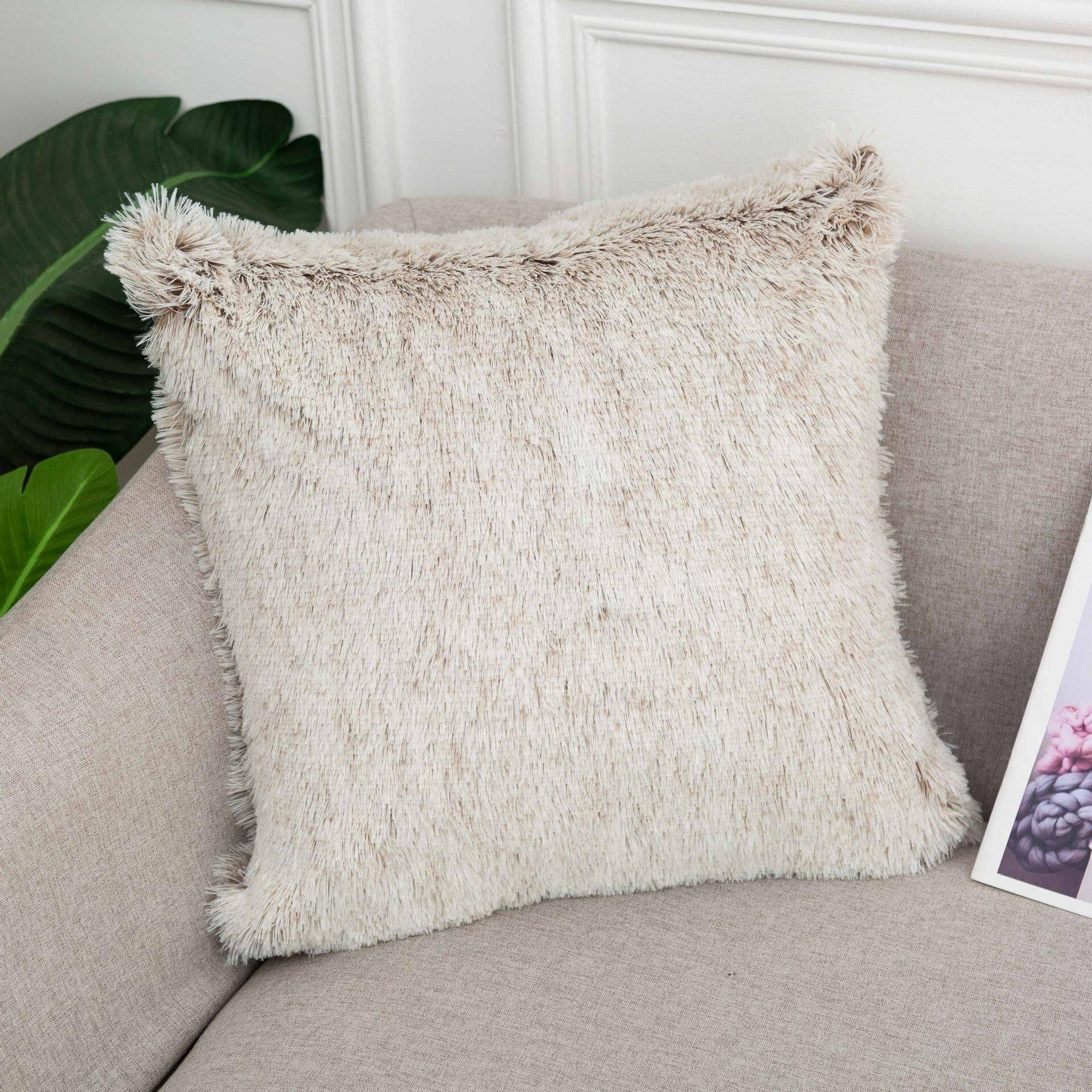 Cushion Long Hair Pillow Bedside Cushion Gradient Color Back Cushion Plush Pillowcase