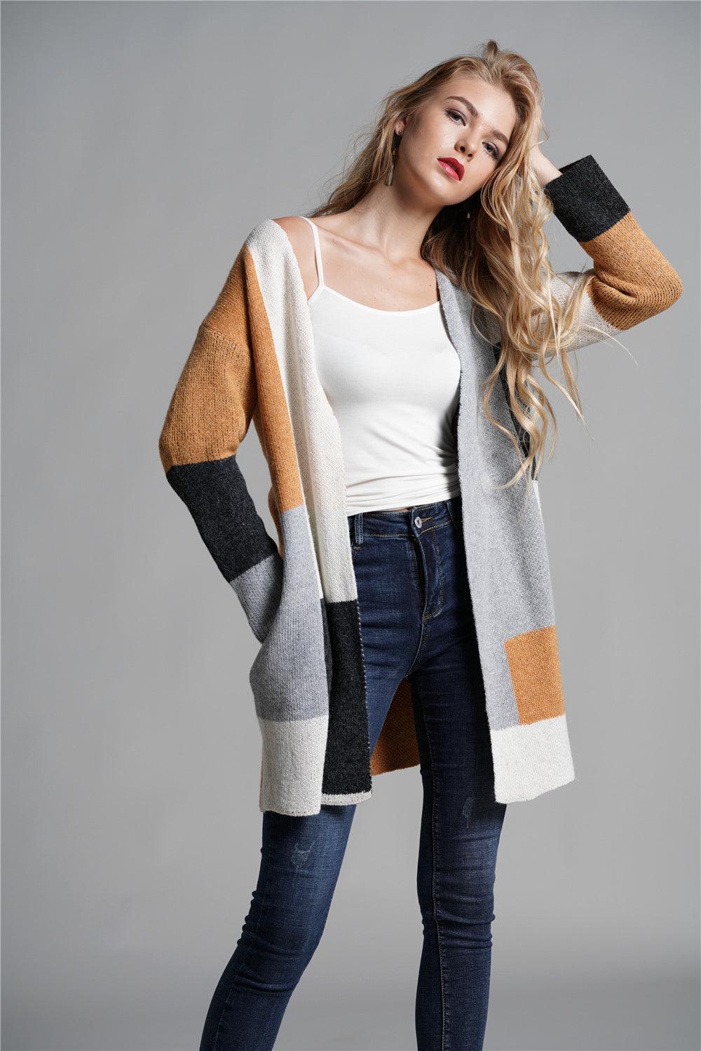 Color Block Open Front Longline Cardigan