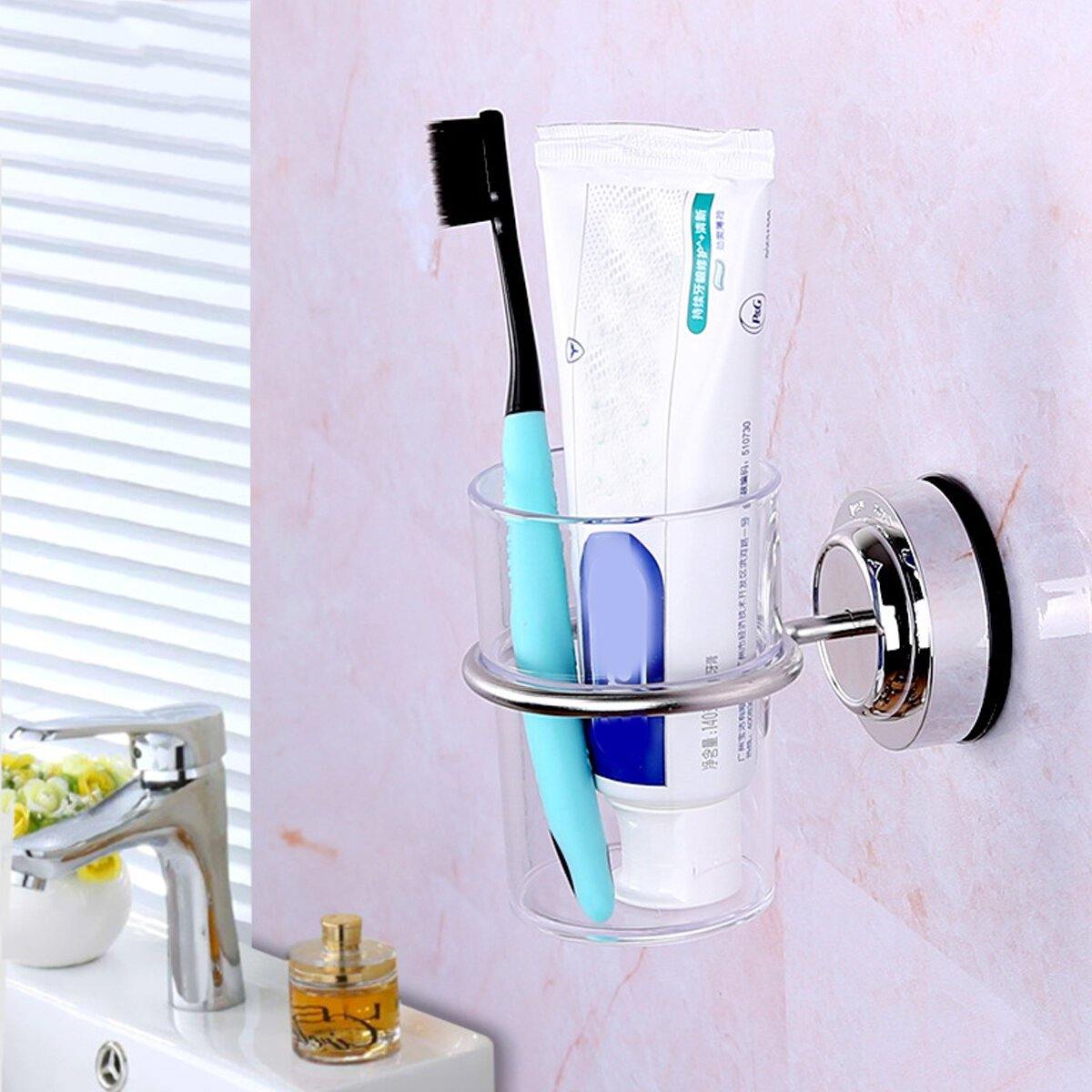 304 Stainless Steel Suction Cup Toothbrush Tumbler Holder Bathroom Cup Holder