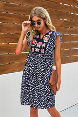 Leopard Embroidery Patch Short Sleeve Dress