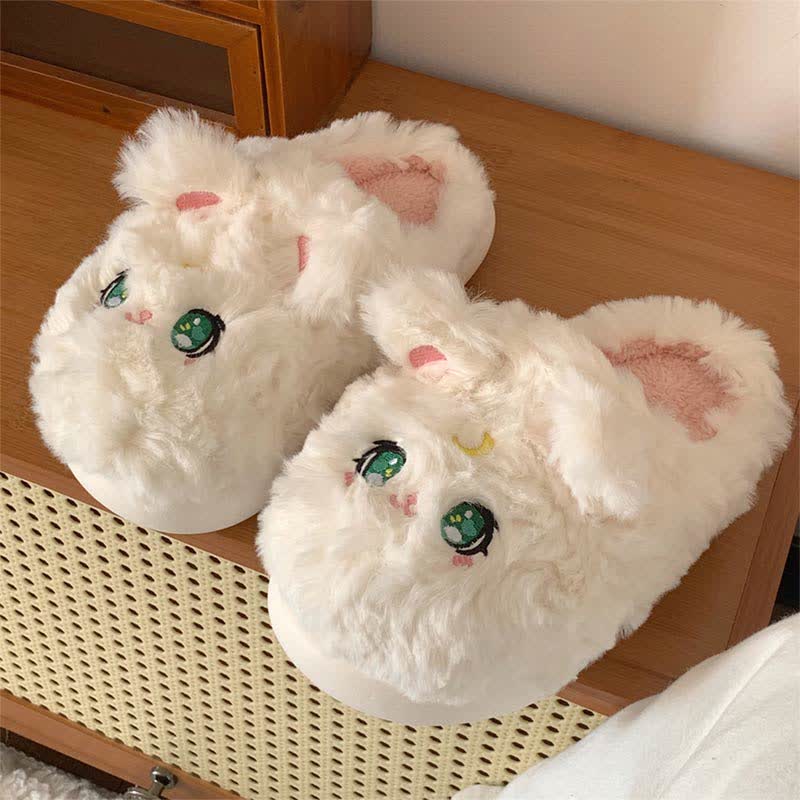 Cute Moon Kitty Plush Slippers