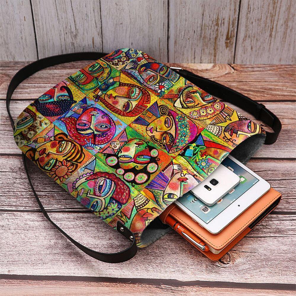 Bolso bandolera con estampado de figura de dibujos animados multicolor de fieltro para mujer Bolso bandolera 