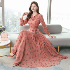 Women's Long-sleeved Waist Slimming Printed Dress