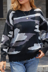 Pullover mit Camouflage-Muster und Destroyed-Saum