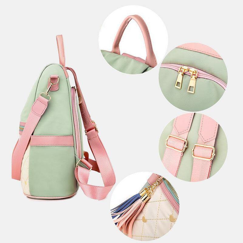 Women Patchwork Tassel Embroidery Thread Love Multi-carry Backpack