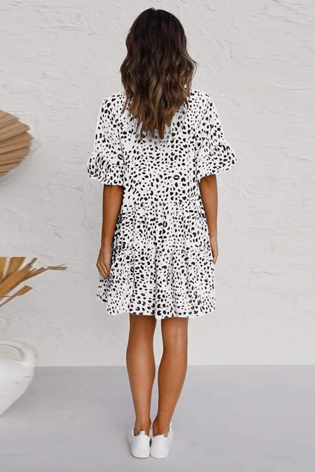 Leopard Ruffled Dress with Buttons